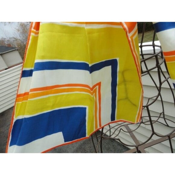 Vintage 1960’s Scarves by VERA Stripe Scarf Blue Orange Yellow Made in Japan - Picture 4 of 6